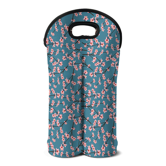 Pink Cherry Blossom Pattern Print Double Neoprene Wine Tote