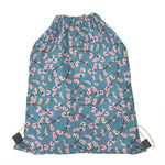 Pink Cherry Blossom Pattern Print Drawstring Bag