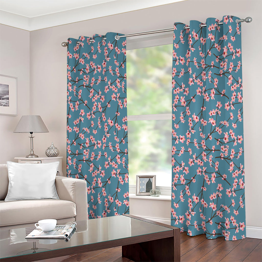 Pink Cherry Blossom Pattern Print Extra Wide Grommet Curtains