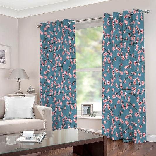 Pink Cherry Blossom Pattern Print Extra Wide Grommet Curtains