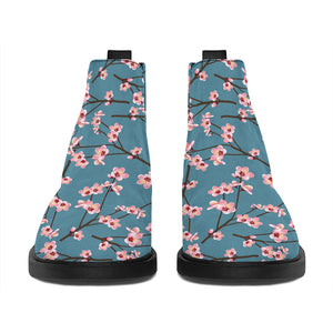 Pink Cherry Blossom Pattern Print Flat Ankle Boots