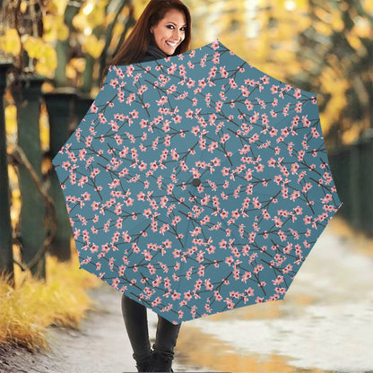 Pink Cherry Blossom Pattern Print Foldable Umbrella