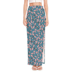 Pink Cherry Blossom Pattern Print High Slit Maxi Skirt
