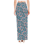 Pink Cherry Blossom Pattern Print High Slit Maxi Skirt