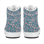 Pink Cherry Blossom Pattern Print High Top Leather Sneakers