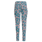 Pink Cherry Blossom Pattern Print High-Waisted Pocket Leggings