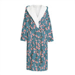 Pink Cherry Blossom Pattern Print Hooded Bathrobe