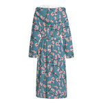 Pink Cherry Blossom Pattern Print Hooded Bathrobe