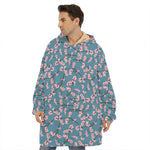 Pink Cherry Blossom Pattern Print Hoodie Blanket