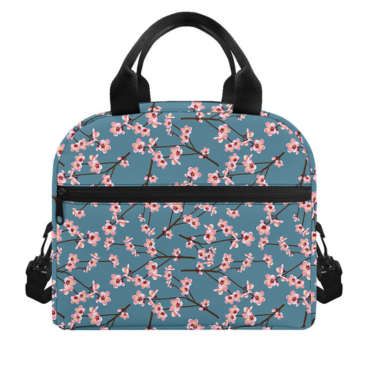 Pink Cherry Blossom Pattern Print Insulated Lunch Bag