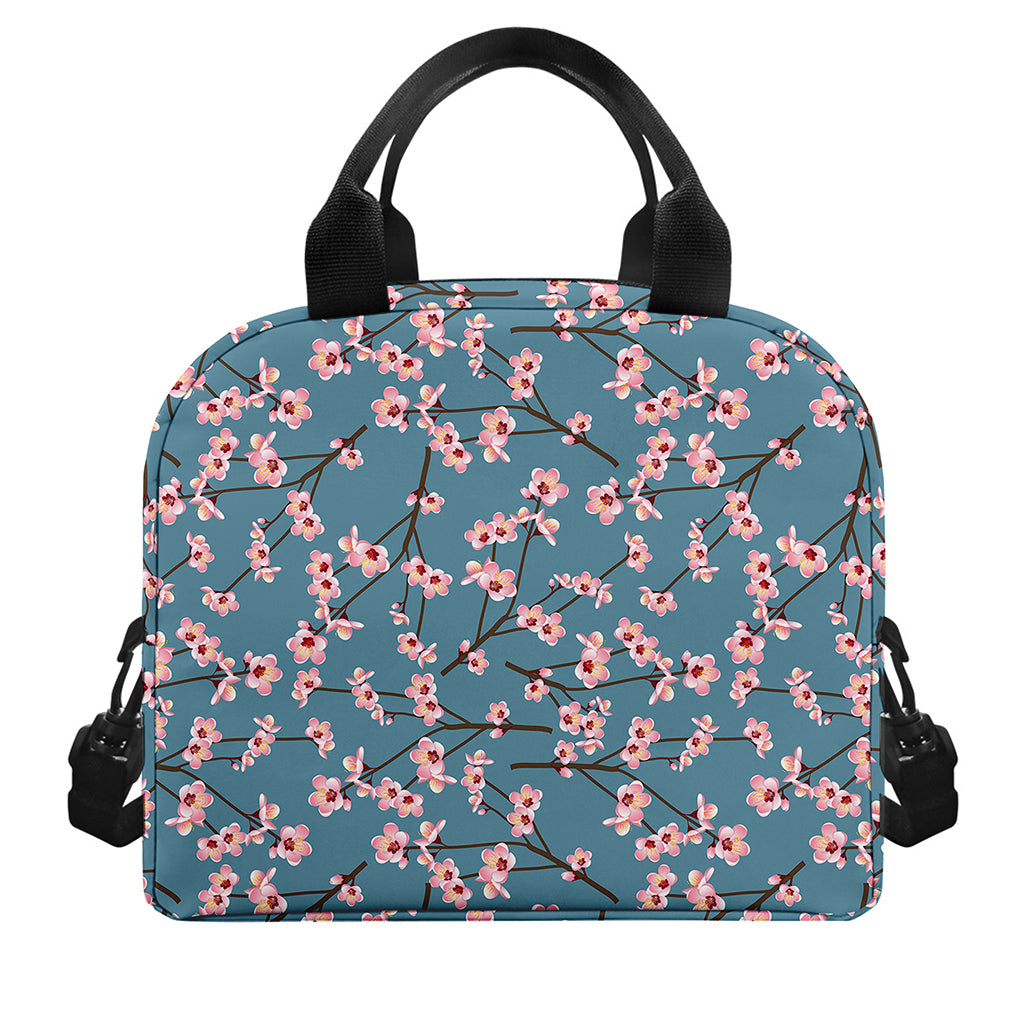 Pink Cherry Blossom Pattern Print Insulated Lunch Bag