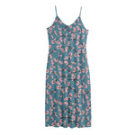 Pink Cherry Blossom Pattern Print Jersey Midi Cami Dress
