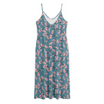 Pink Cherry Blossom Pattern Print Jersey Midi Cami Dress