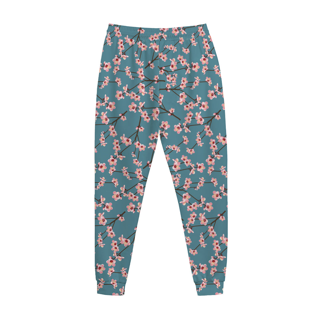 Pink Cherry Blossom Pattern Print Jogger Pants