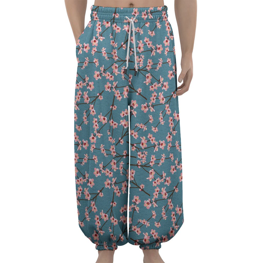 Pink Cherry Blossom Pattern Print Lantern Pants