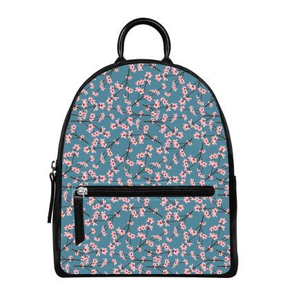 Pink Cherry Blossom Pattern Print Leather Backpack