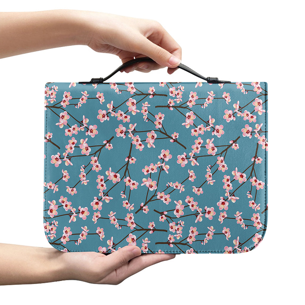 Pink Cherry Blossom Pattern Print Leather Bible Cover