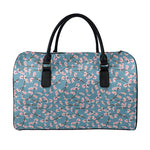 Pink Cherry Blossom Pattern Print Leather Duffle Bag