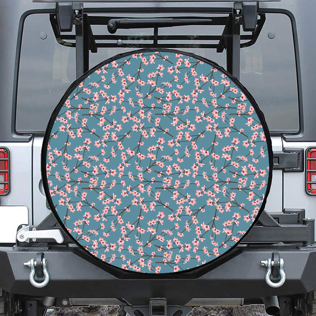 Pink Cherry Blossom Pattern Print Leather Spare Tire Cover