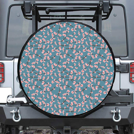 Pink Cherry Blossom Pattern Print Leather Spare Tire Cover