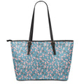 Pink Cherry Blossom Pattern Print Leather Tote Bag With Zipper