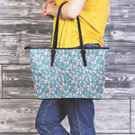Pink Cherry Blossom Pattern Print Leather Tote Bag