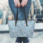 Pink Cherry Blossom Pattern Print Leather Tote Bag