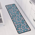 Pink Cherry Blossom Pattern Print Long Kitchen Mat