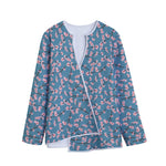Pink Cherry Blossom Pattern Print Long Sleeve Short Coat