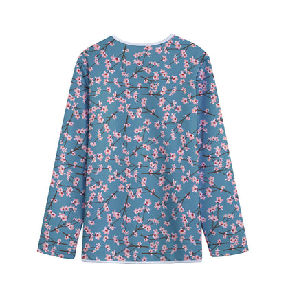 Pink Cherry Blossom Pattern Print Long Sleeve Short Coat