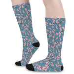 Pink Cherry Blossom Pattern Print Long Socks