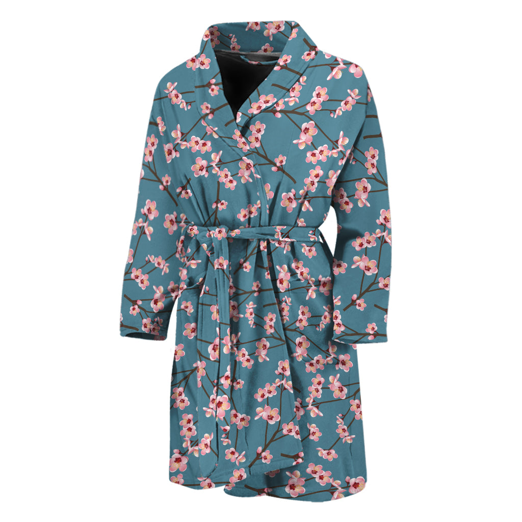Pink Cherry Blossom Pattern Print Men's Bathrobe