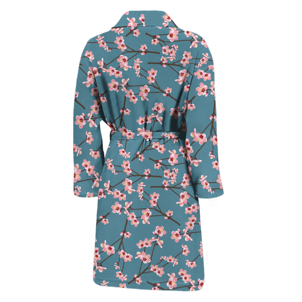 Pink Cherry Blossom Pattern Print Men's Bathrobe