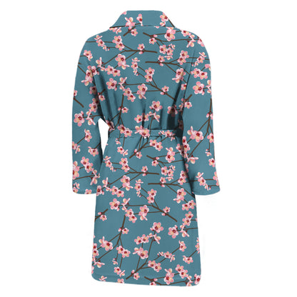 Pink Cherry Blossom Pattern Print Men's Bathrobe