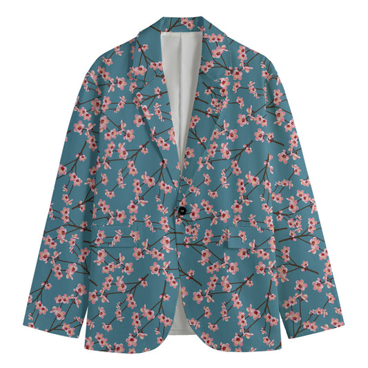 Pink Cherry Blossom Pattern Print Men's Blazer