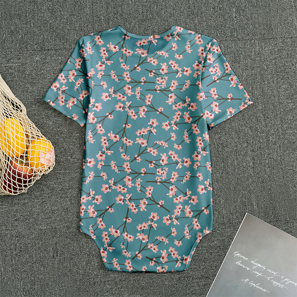 Pink Cherry Blossom Pattern Print Men's Bodysuit