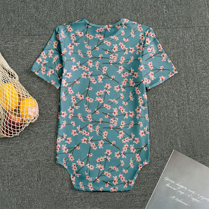 Pink Cherry Blossom Pattern Print Men's Bodysuit