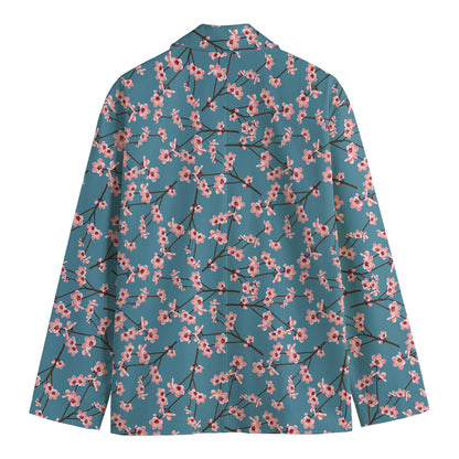 Pink Cherry Blossom Pattern Print Men's Cotton Blazer