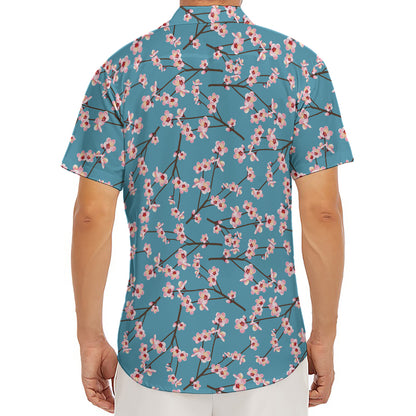 Pink Cherry Blossom Pattern Print Men's Deep V-Neck Shirt