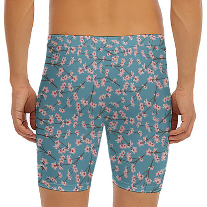 Pink Cherry Blossom Pattern Print Men's Long Boxer Briefs