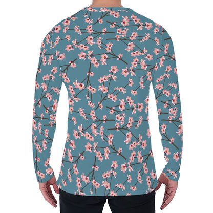 Pink Cherry Blossom Pattern Print Men's Long Sleeve T-Shirt