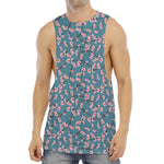 Pink Cherry Blossom Pattern Print Men's Muscle Tank Top