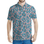 Pink Cherry Blossom Pattern Print Men's Polo Shirt