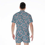Pink Cherry Blossom Pattern Print Men's Rompers