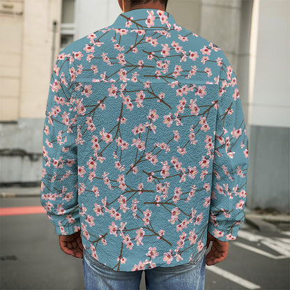 Pink Cherry Blossom Pattern Print Men's Shirt Jacket