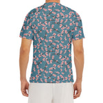 Pink Cherry Blossom Pattern Print Men's Short Sleeve Rash Guard