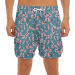 Pink Cherry Blossom Pattern Print Men's Split Running Shorts