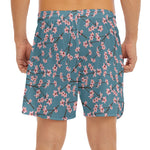 Pink Cherry Blossom Pattern Print Men's Split Running Shorts