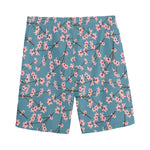 Pink Cherry Blossom Pattern Print Men's Sports Shorts