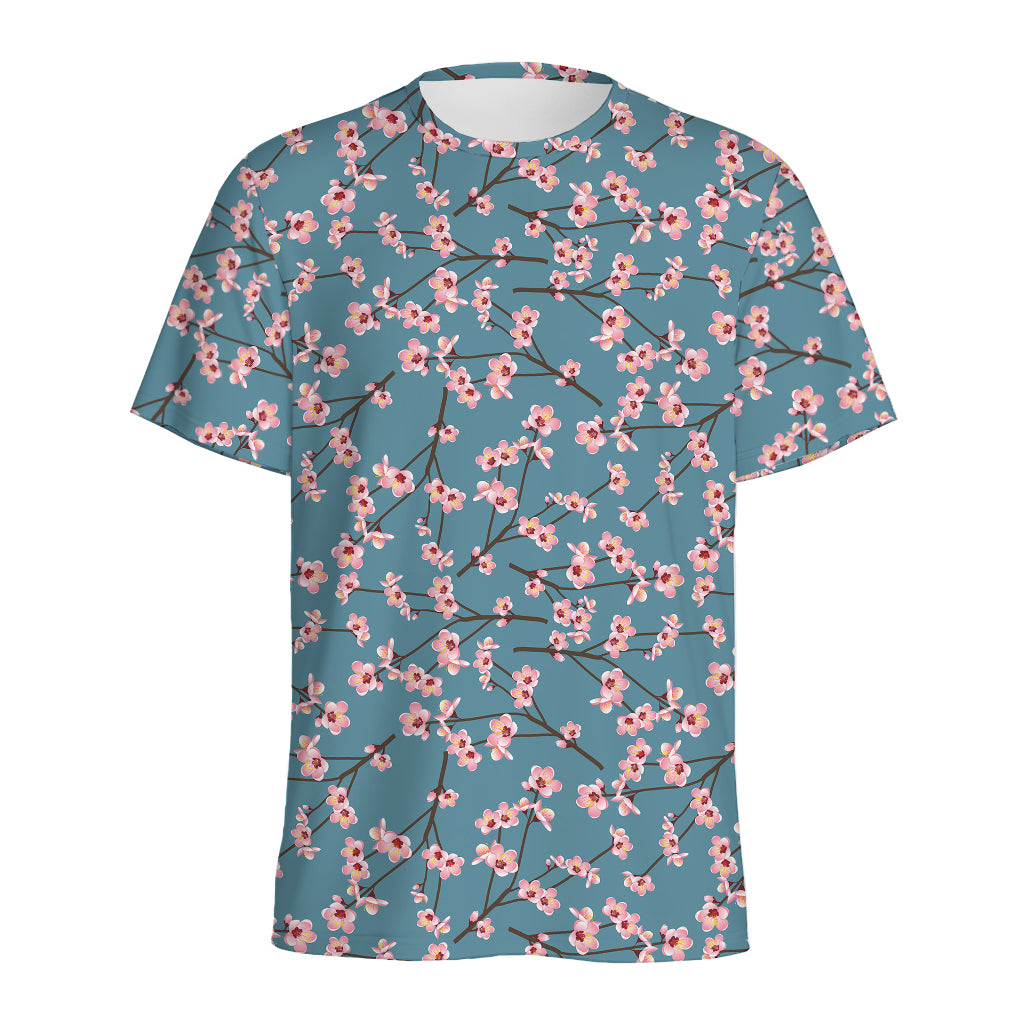 Pink Cherry Blossom Pattern Print Men's Sports T-Shirt